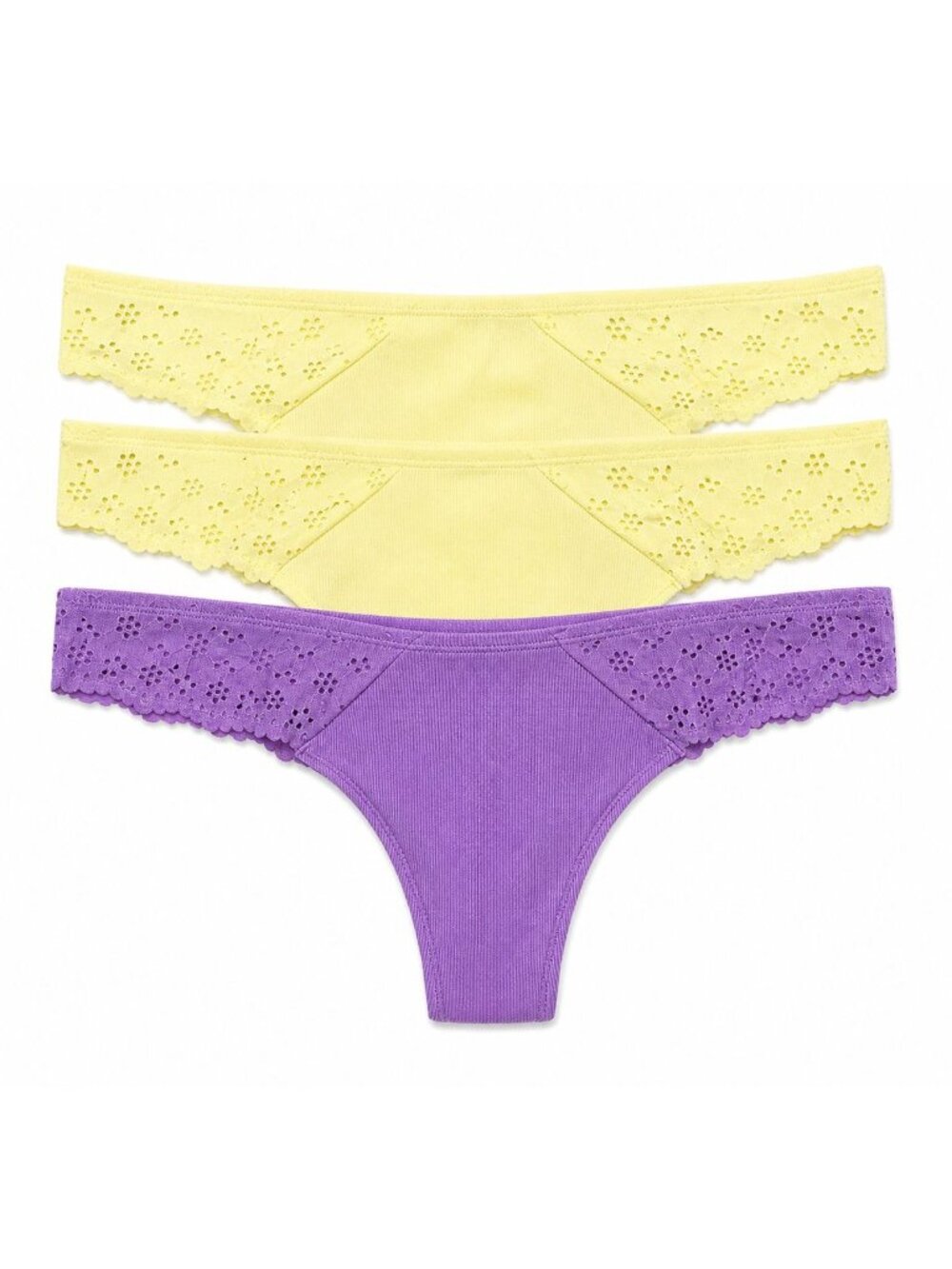 Colsie 3 pair size 1X, NEW Eyelet Thong—Light Violet Purple & Yellow NEW